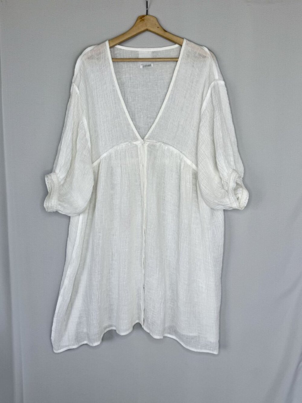 KINGA CSILLA Ivory Puff 1/2 Sleeve Embroidered Lace Cuff Oversized Dress Size 4